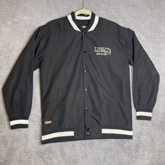 Vintage Liberty Varsity Jacket Mens XL Black Button Front Slim Fit - Picture 1 of 13